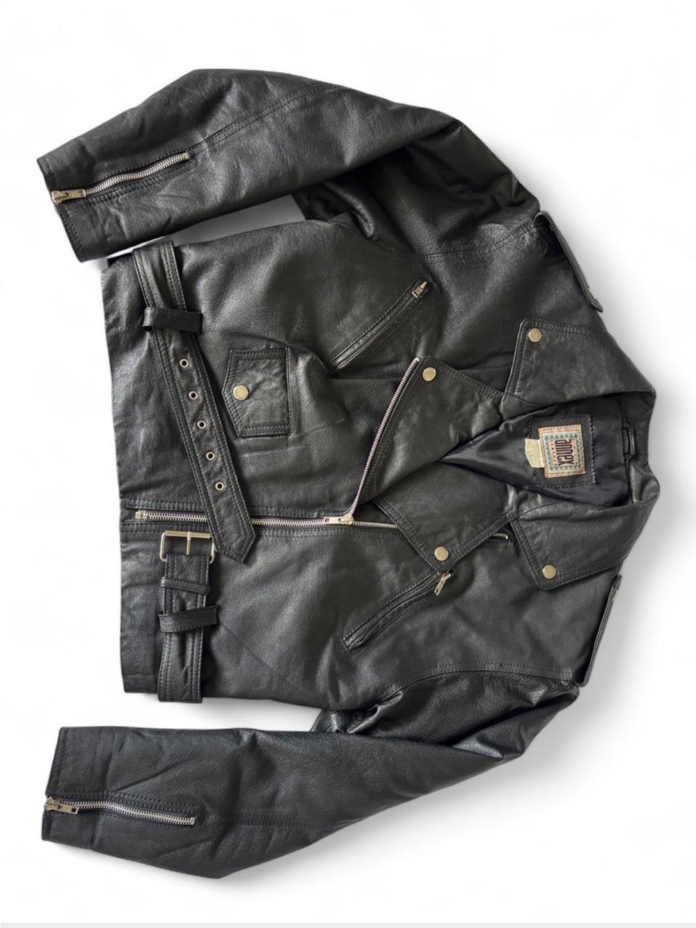 Vintage Black Leather Boxy Motorcycle Biker Jacket Size S